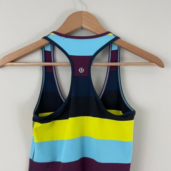 Lululemon Cool Racerback Tank Pow Stripe Split Pea/Plum/Inkwell Size 4 - Picture 3 of 4